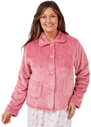 Marlon Diamond Jacquard Button Through Fleece Bed Jacket